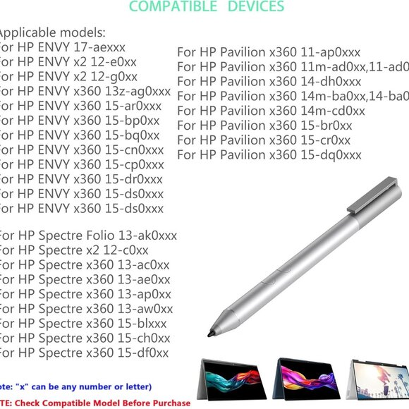 Stylus HP Spectre x360 / Envy / Pavilion Silver Active Pen - NWT - Picture 2 of 16